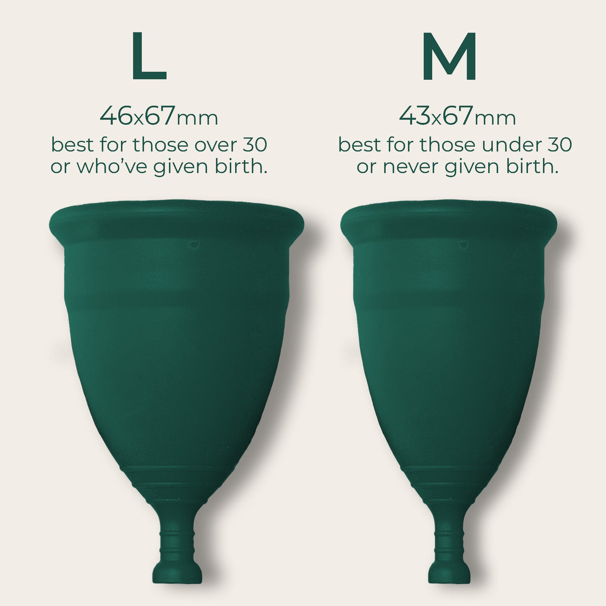 DAME Period Cup size guide