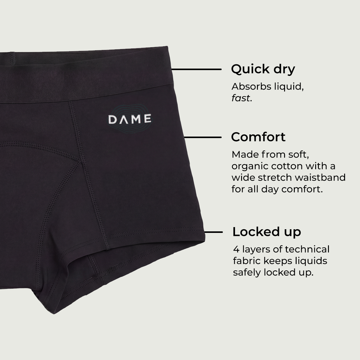 DAME Shortie Period Pants features