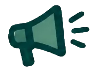 A simple illustrated megaphone in dark teal-green on a warm cream background, with three short radiating lines on the right.