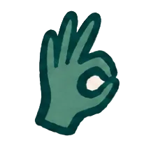 A stylized teal hand icon making an OK gesture on a light cream background.